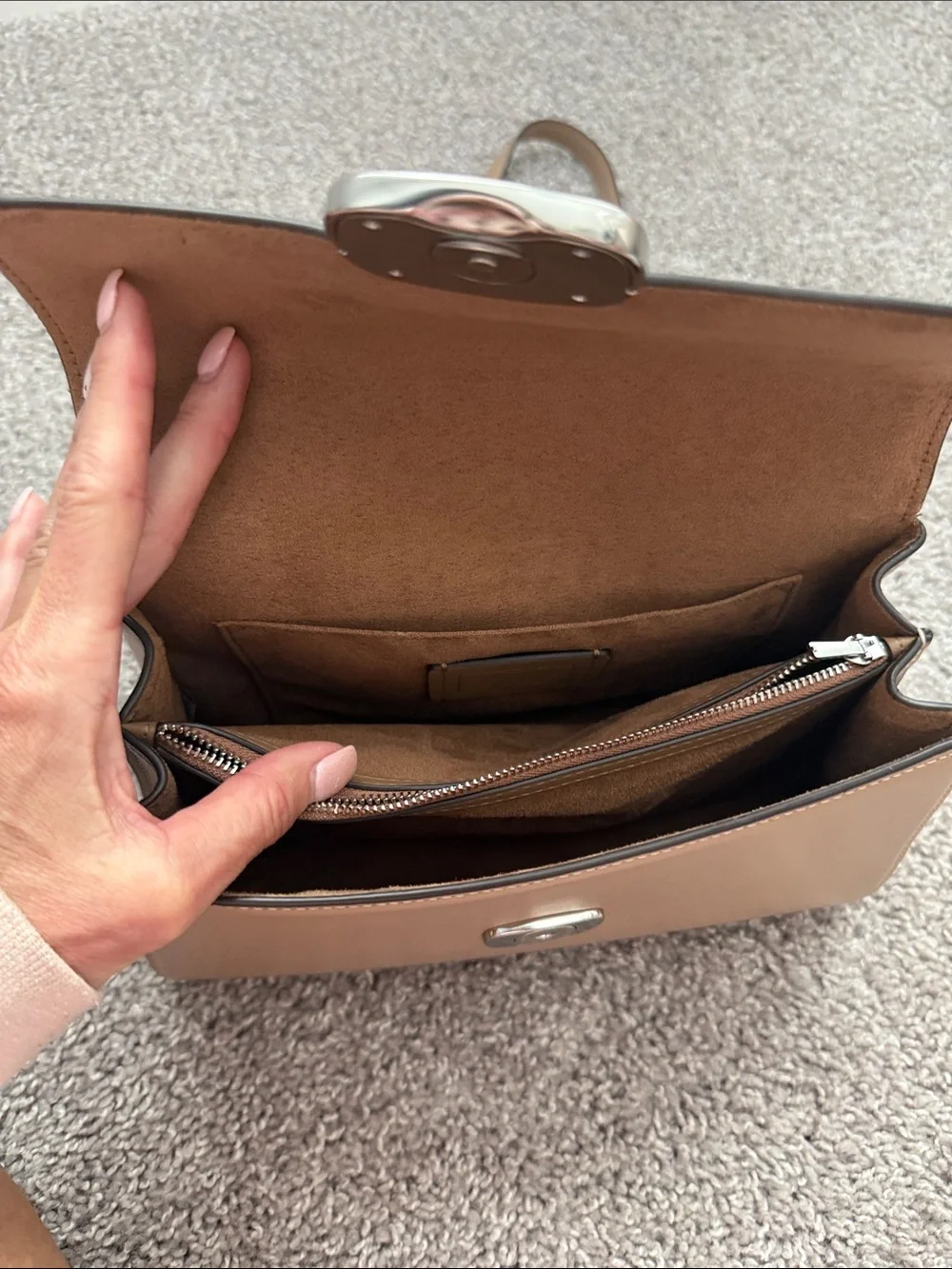 Coach Tan Leather Top-Handle Satchel with Silver Magnetic Hardware - Picture 4 of 6